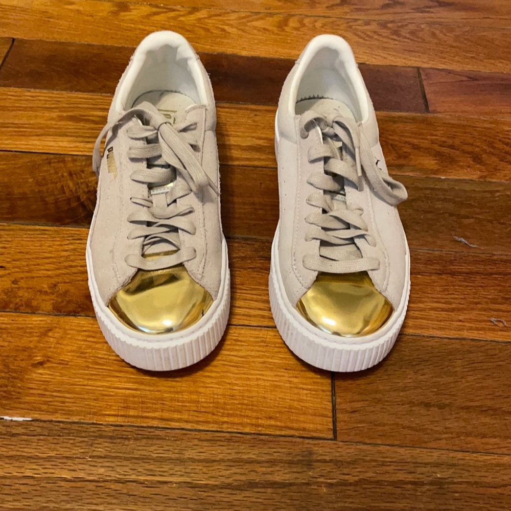 Puma platform shoes with gold toe